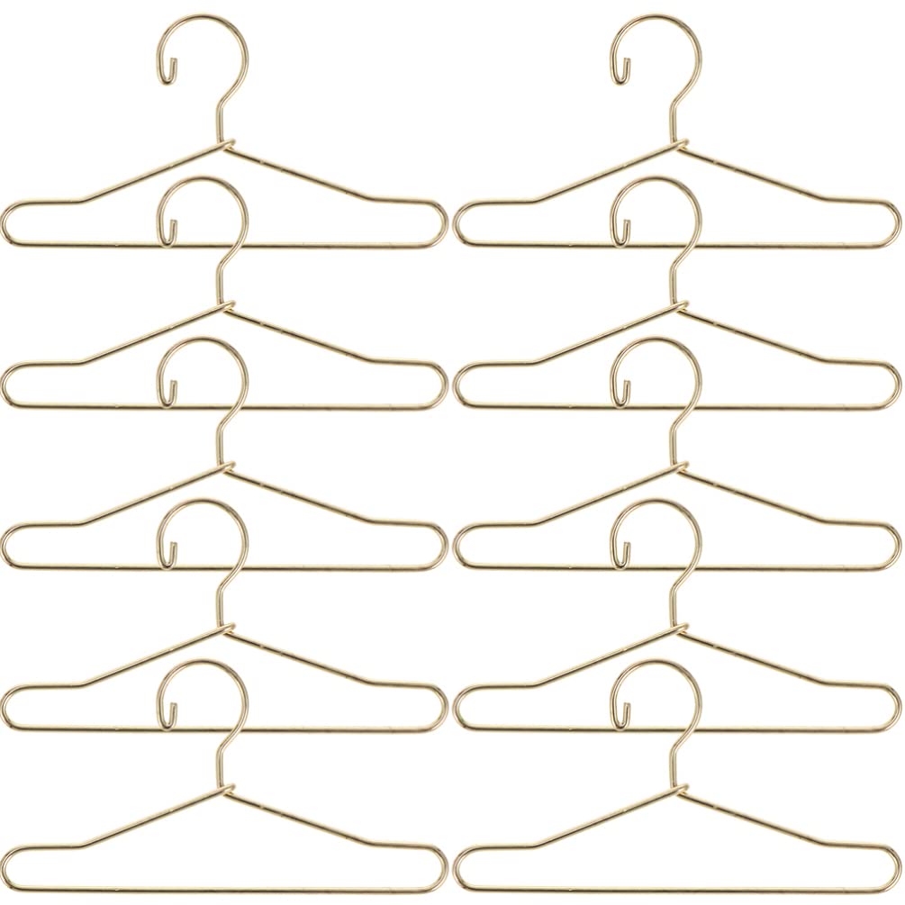 Jojofuny Ken Doll Clothes 10Pcs Doll Clothes Hanger, Miniature Metal Mini Doll Hangers, 2.5 X 1.3 Inch Dress Outfit Holders, Gol