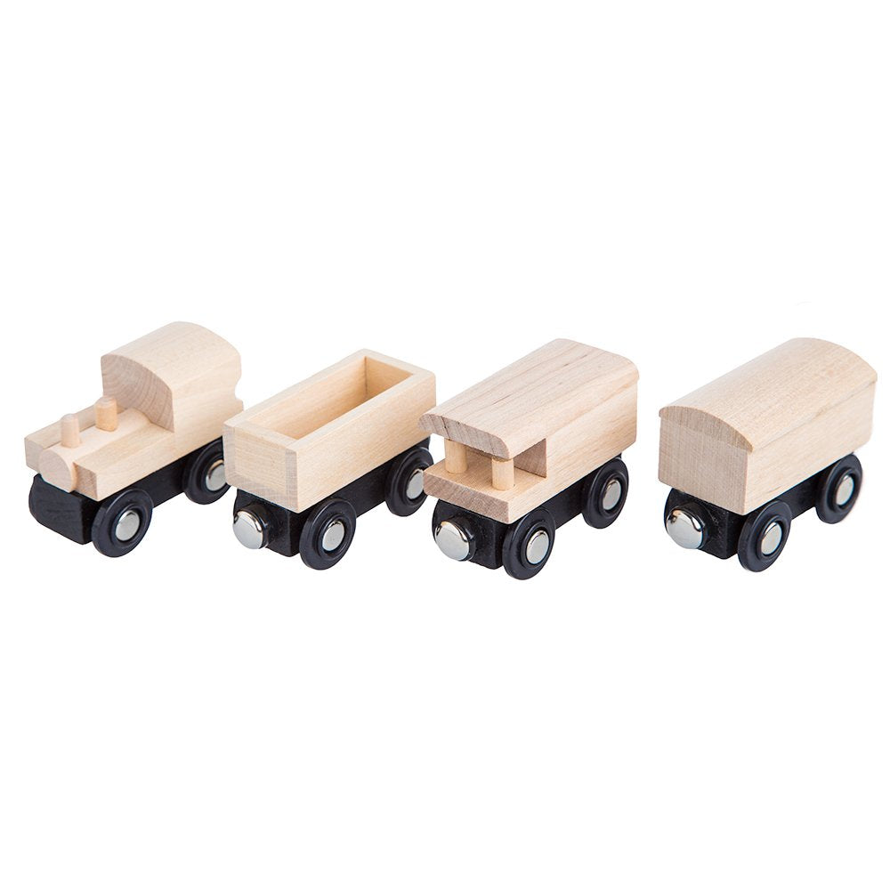 Orbrium 4 Assorted Unpainted Train Cars For Wooden Railway Compatible With Thomas, Chuggington, Brio, Great For Birthday Party T