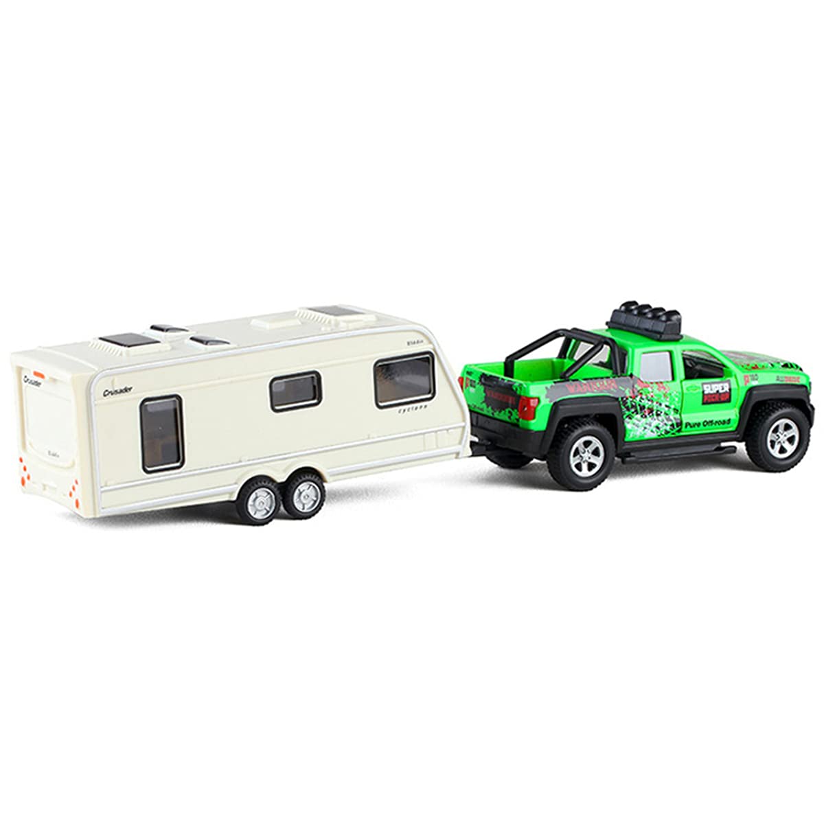 Pickup Truck Trailer Towing Toy Camper 2 in 1 Playset RV Motorhome Toys for Boys Diecast Model Car Metal Pull Back Toy Cars 1/36