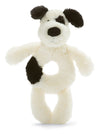 Jellycat Bashful Black And Cream Puppy Soft Plush Baby Toy Ring Rattle