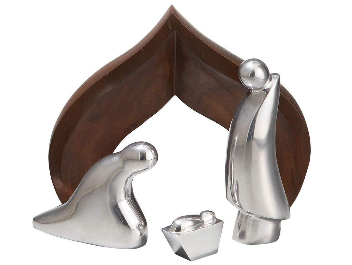 Nambé Nativity Scene Figurines (4-Piece Set) - Christmas Figurine Set - Creche, Mary, Joseph, Baby Jesus In Acacia Wood & Alloy, Elegant Holiday Décor For Spiritual & Festive Holiday Display