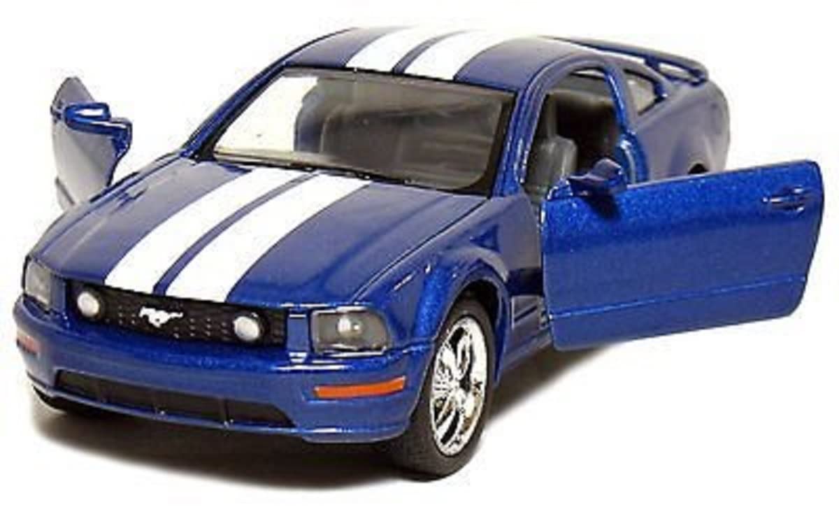 KiNSMART 1:38 Scale Die Cast Metal Model Toy Car - 2006 Ford Mustang GT Edition, Blue with Racing Strips, Model KT5091DF-Blue