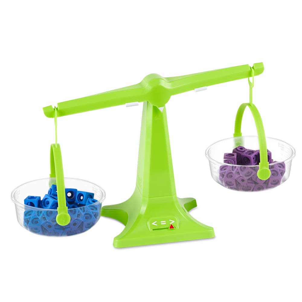 Hand2Mind-93405 Colorful Nestable, Clear Double Pan Balance Scale For Liquids And Solids, Easy To Assemble Kids Scale, Space Sav