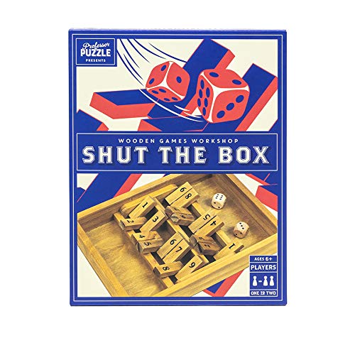 Professor Puzzle Wooden Shut The Box Game for 2 Players - Blue - Traditional Family Board Game - Model WGW5303