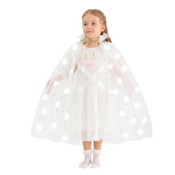 HSCTEK Light Up Princess Cape, White Princess Dress up Tulle Cape, Coloful Princess Outfit Costume Accessories Kids Toddlers Gir