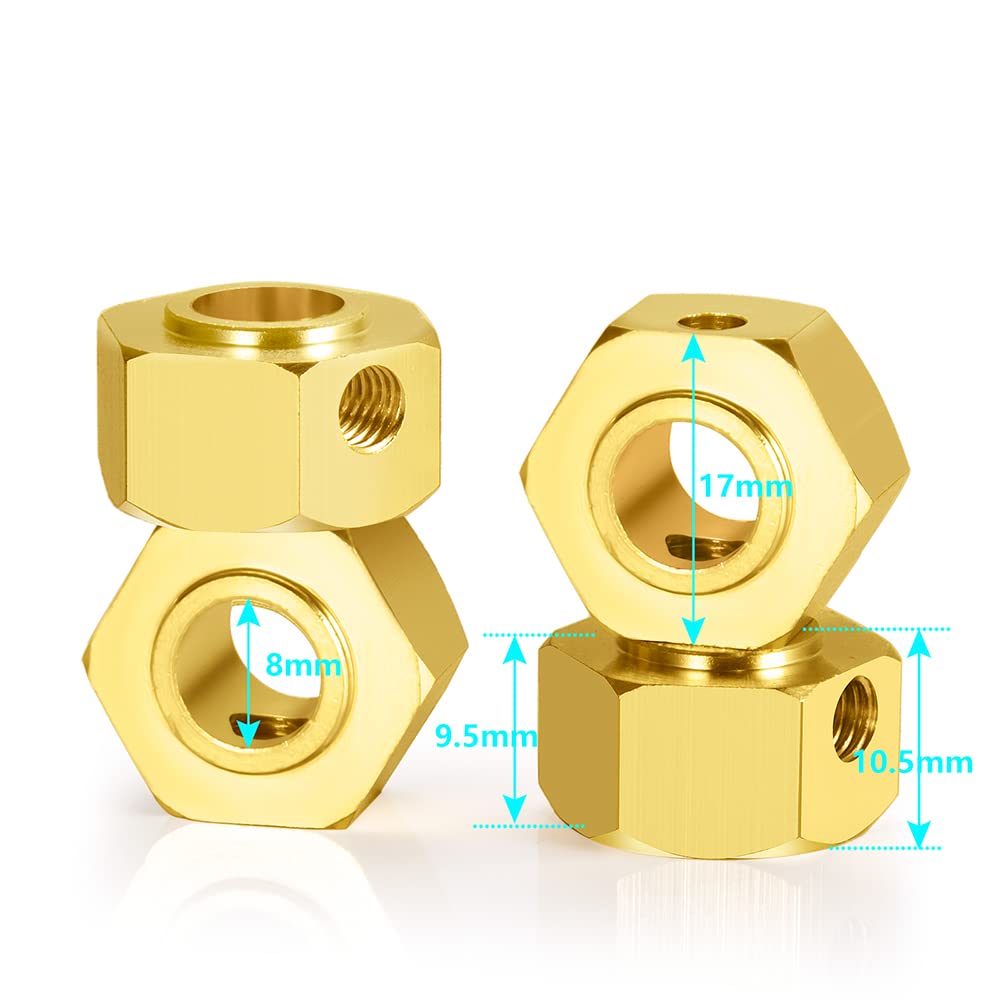 QUPA AM STORE 4PCS Brass Wheel Hub Hex Adapter 9.5mm(+2mm) for 1/6 Axial SCX6 AXI05000 RC Crawler Car