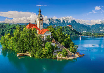 500 Piece Jigsaw Puzzle, Bled, Slovenia, Historic church, Lake view, Alps landscape, Adult Puzzle, Castorland B-54114