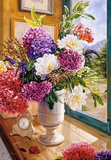 1000 Piece Jigsaw Puzzle, Still Life with Hydrangeas, Flower puzzles, colorful plants, Classic picture, Adult Puzzle, Castorland C-104444-2