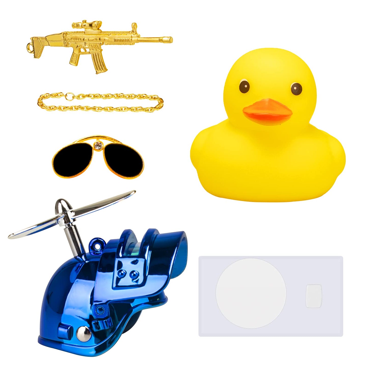 Wonuu Rubber Duck Car Ornaments Cool Yellow Duck Car Dashboard Decorations Squeaky Glasses Duck With Propeller Helmet For Car Ccessories Dashboard (Y-Blue)