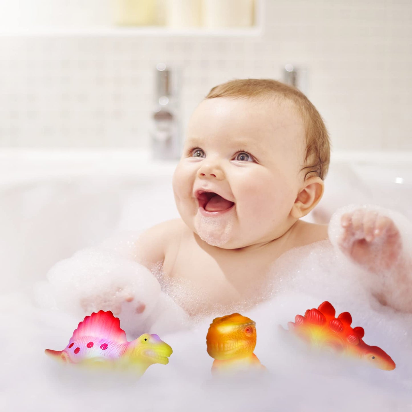 Light Up Bath Toys,6 Packs Floating Dinosaur Bathtub Toys For Toddlers,No Hole Baby Bath Toys For Kids,Great Birthday Christmas Easter For Boy And Girl Preschool
