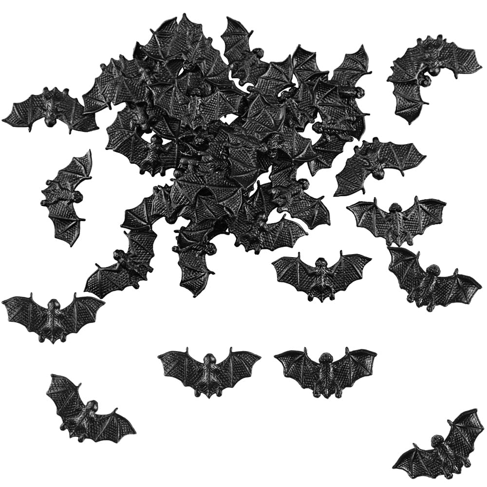 Saktopdeco 40 Pcs Black Bats Halloween Decoration Mini 3D Bat Plastic Toy Party Favor Artificial Bats For Crafts Creepy Scary Prank Toys