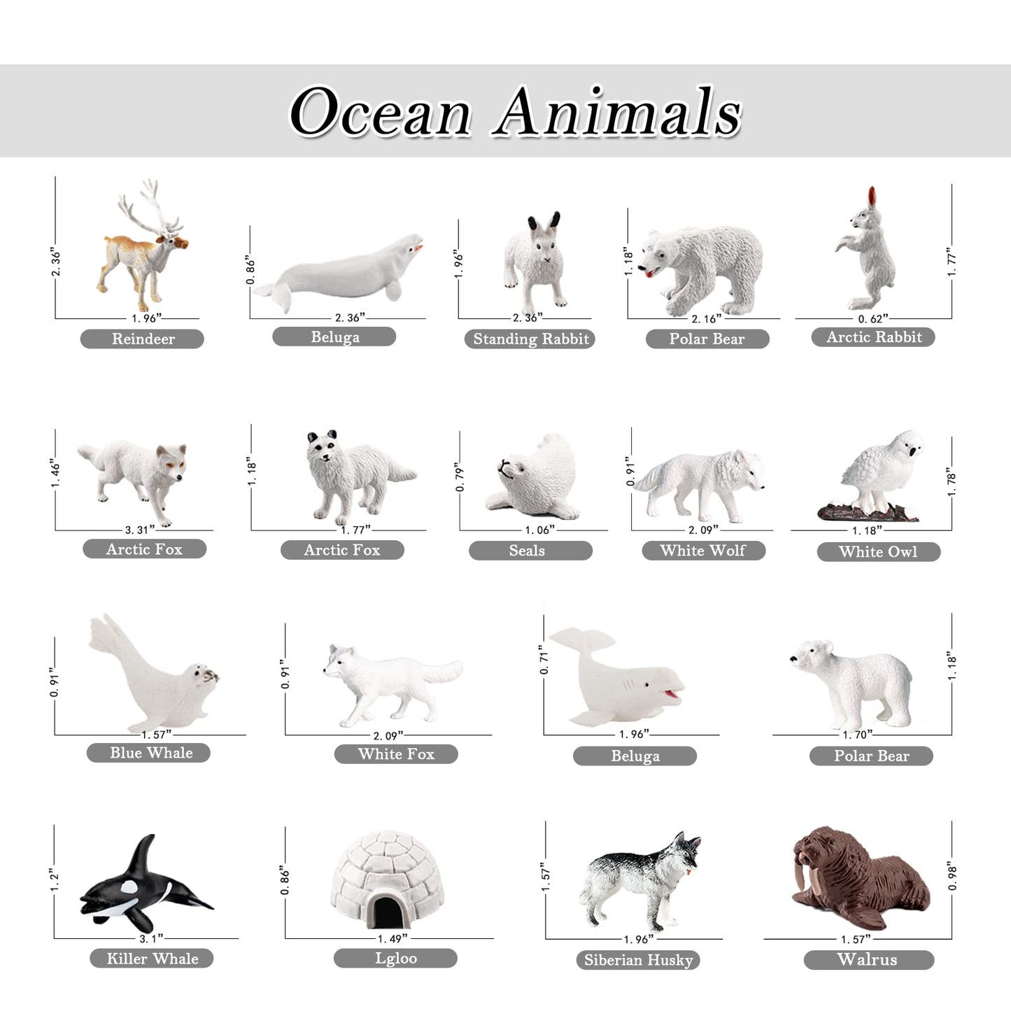 Eoivsh 18Pcs Arctic Animal Figures, Realistic Polar Animal Toys Figurines For Kids Toddlers, Plastic Ocean Sea Animal Figures With Arctic Fox Wolf Snowy Owl Polar Bear Reindeer Bluga Whale