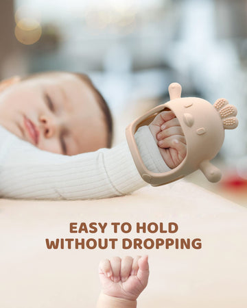 ChooKaChoo Silicone Baby Teething Mittens - 3 Packs, BPA Free, Olive, Caramel & Blue for Babies Over 3 Months