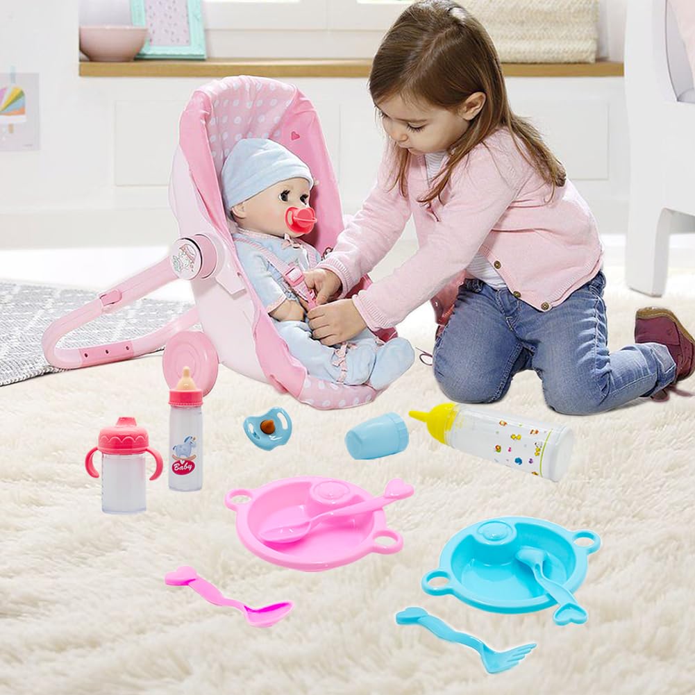 Baby Doll Accessories Magic Bottle Set Magic Disappearing Milk Juice Bottles Sippy Cups with Pacifiers Bowl Spoons, Doll Bottle