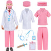 Aoiviss Doctor Costume for Kids - Scrubs Pretend Play Kit With Lab Coat and Stethoscope - Halloween Dress Up for Boys Girls Pink