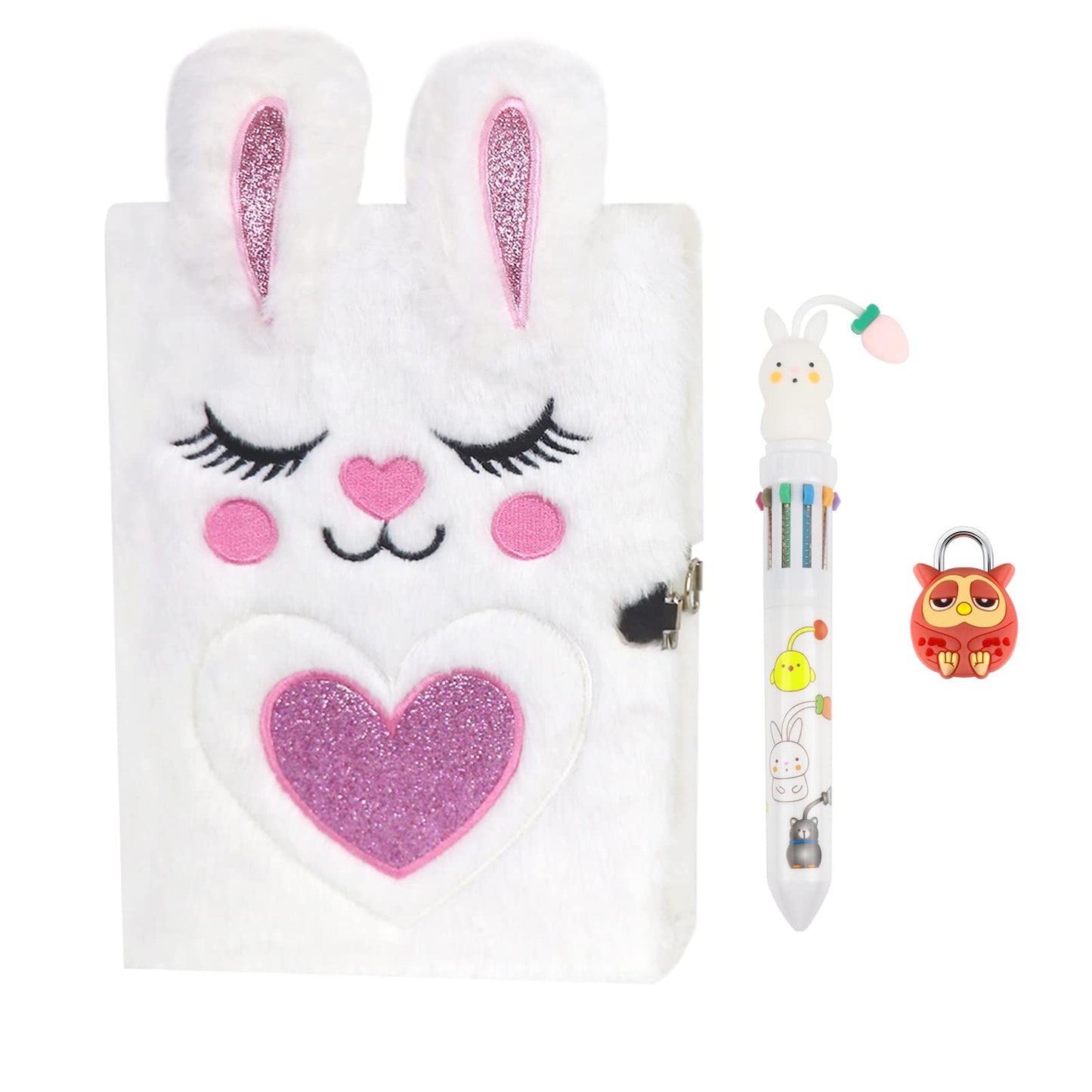 Parkiststar Plush Diary, Diary With Lock For Girls, Cute Rabbit Kids Journal Notebook Set, Lined Bunny Diary With Pen And Lock, School Gift For Girls, Birthday Gift A5