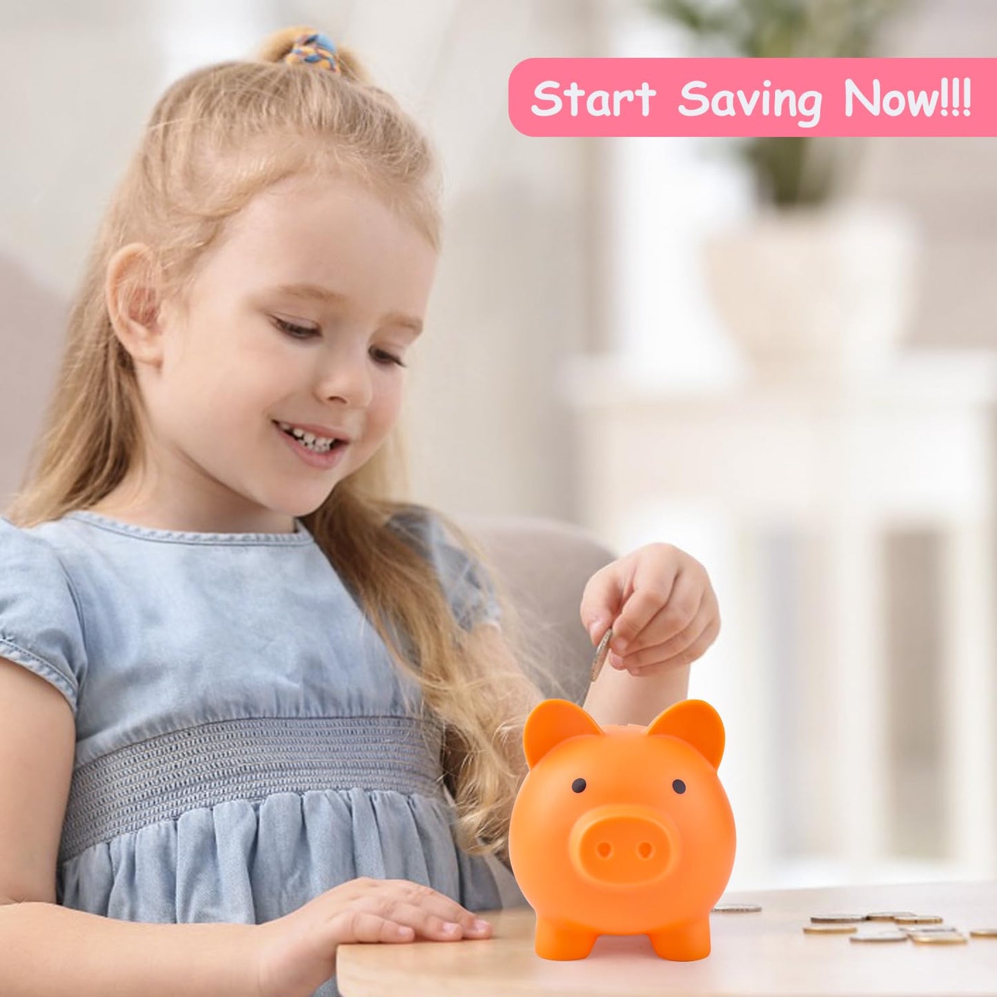 Pjdrllc Piggy Bank, Unbreakable Plastic Money Bank, Coin Bank For Girls And Boys, Medium Size Piggy Banks, Practical Gifts For Birthday, Easter, Christmas (Orange)