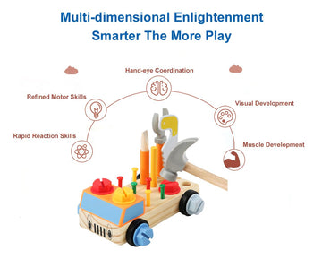 Oujila Wooden Tools Car Set Toy Hammer For Toddlers 2 3 4 5,Stem Montessori Early Educational Construction Toys For Kids, Gift F