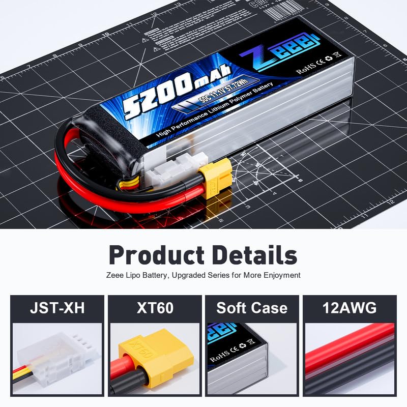 Zeee 3S Lipo Battery 5200mAh 50C 11.1V RC Batteries with XT60 Connector Soft Case for RC Airplane Helicopter Plane Quadcopter RC