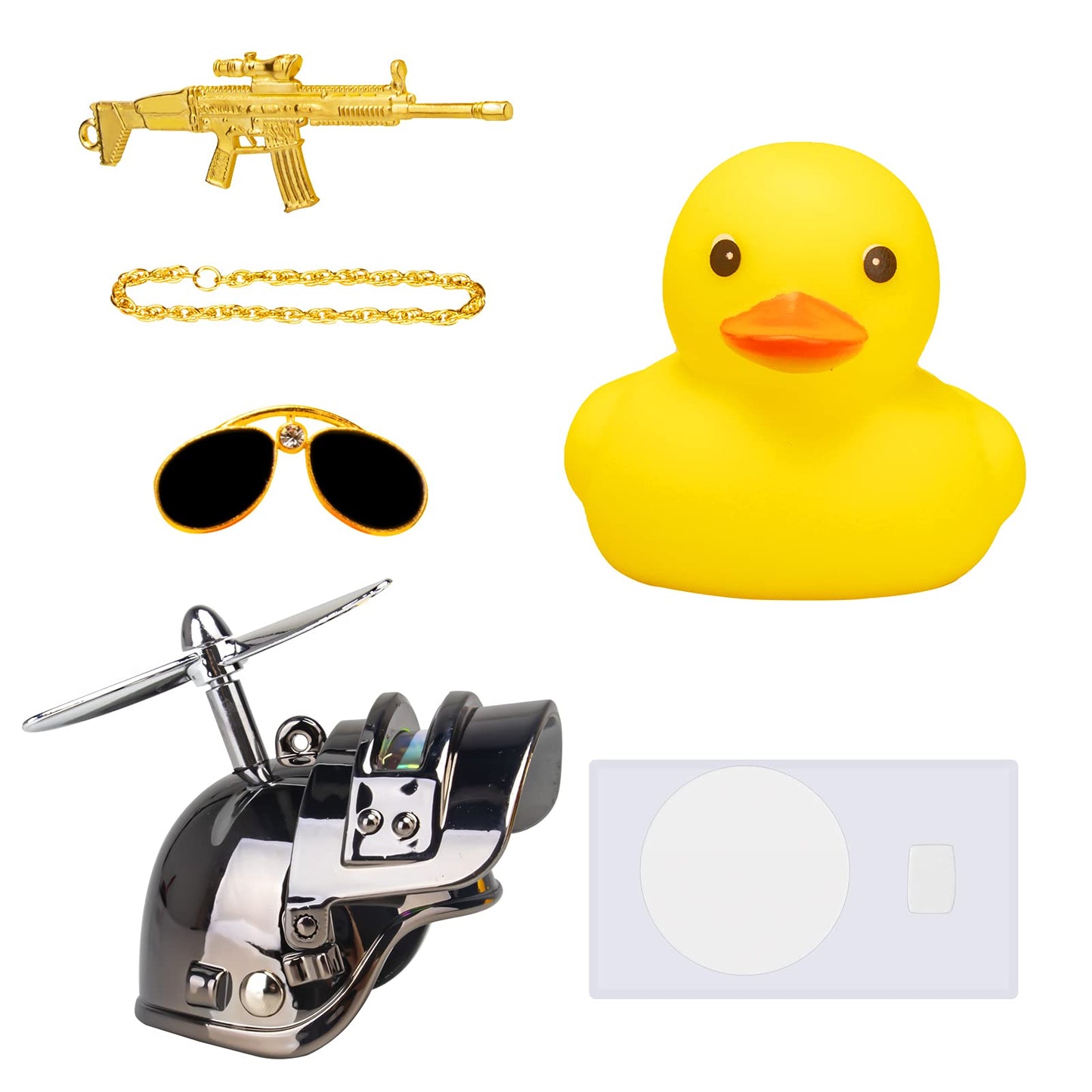 wonuu Rubber Duck Car Ornaments Cool Yellow Duck Car Dashboard Decorations Squeaky Glasses Duck with Propeller Helmet for Car ccessories Dashboard (Y-Silver Grey)
