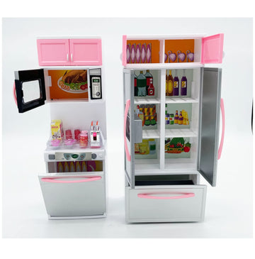 RBN Doll Size Pink Kitchen Cooking Toy Play Set Play House & Accessories with Doll Girls Pretend Play Furniture Appliances with