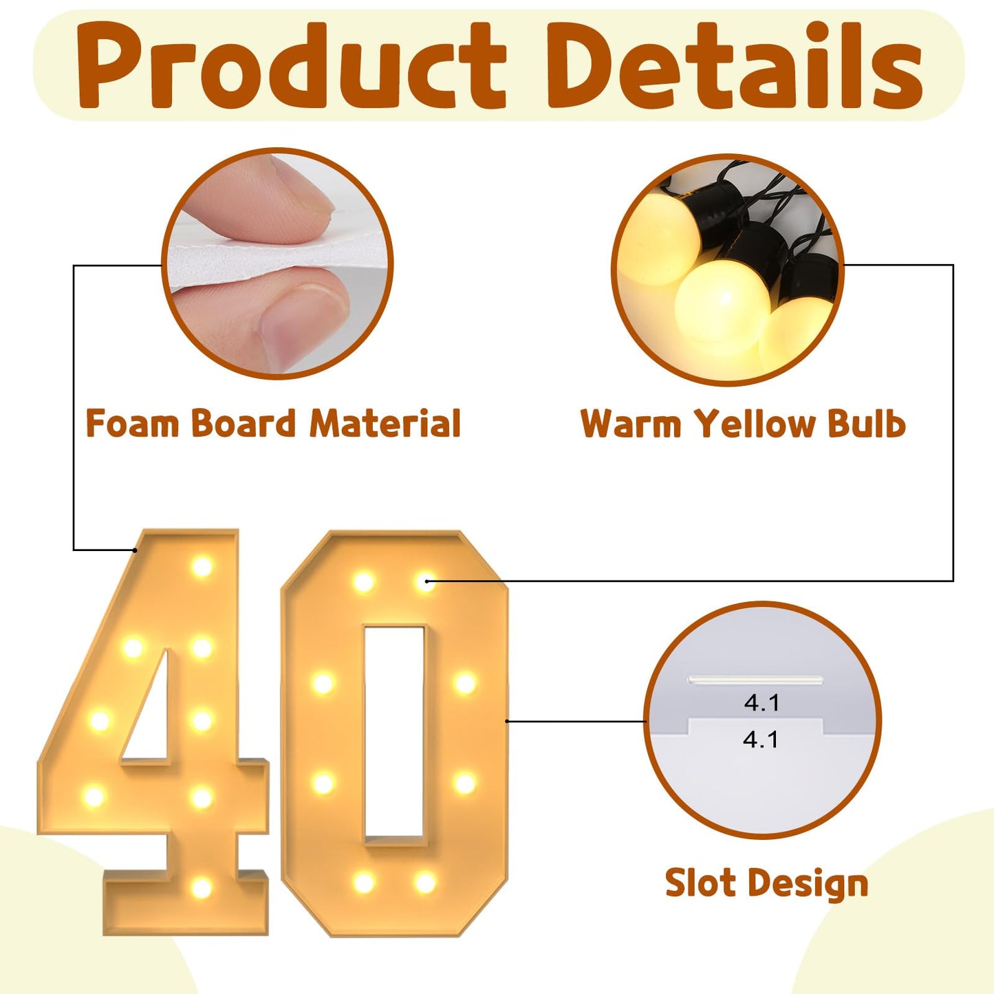 Imprsv 3Ft Marquee Numbers, Marquee Light Up Numbers 40Th Birthday Decorations For Women Men, Large Light Up Numbers 40Th Birthd