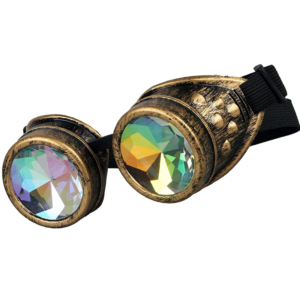 Raves Glasses With Rainbow Crystal Glass Lens Kaleidoscope Goggles Funky Prism Steampunk Glasses For Cosplay Party