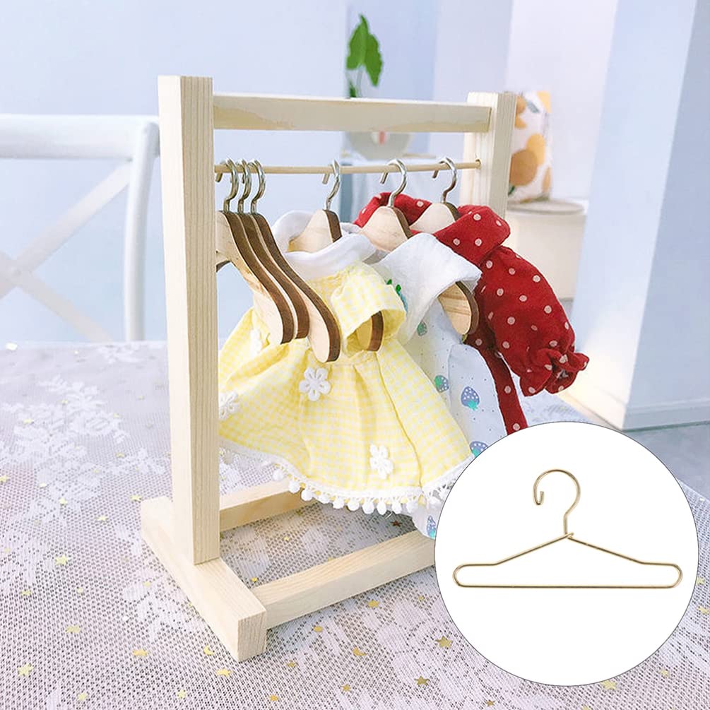 Jojofuny Ken Doll Clothes 10Pcs Doll Clothes Hanger, Miniature Metal Mini Doll Hangers, 2.5 X 1.3 Inch Dress Outfit Holders, Gol
