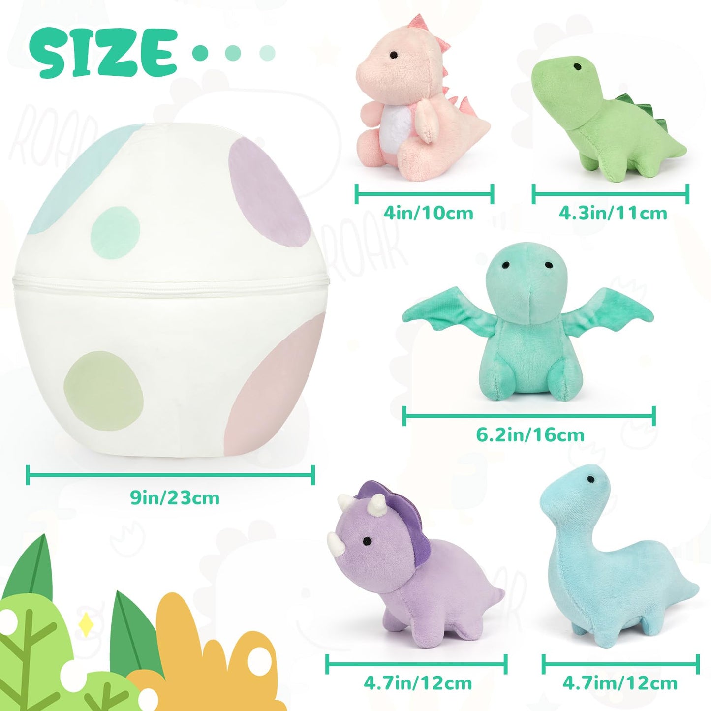 KOPHINYE Plush Dinosaur Stuffed Animals, 5 PCS Dino Plush Toys and Egg Bag Set, Cute Small Dinosaur Plushie Toy for Kids Toddler