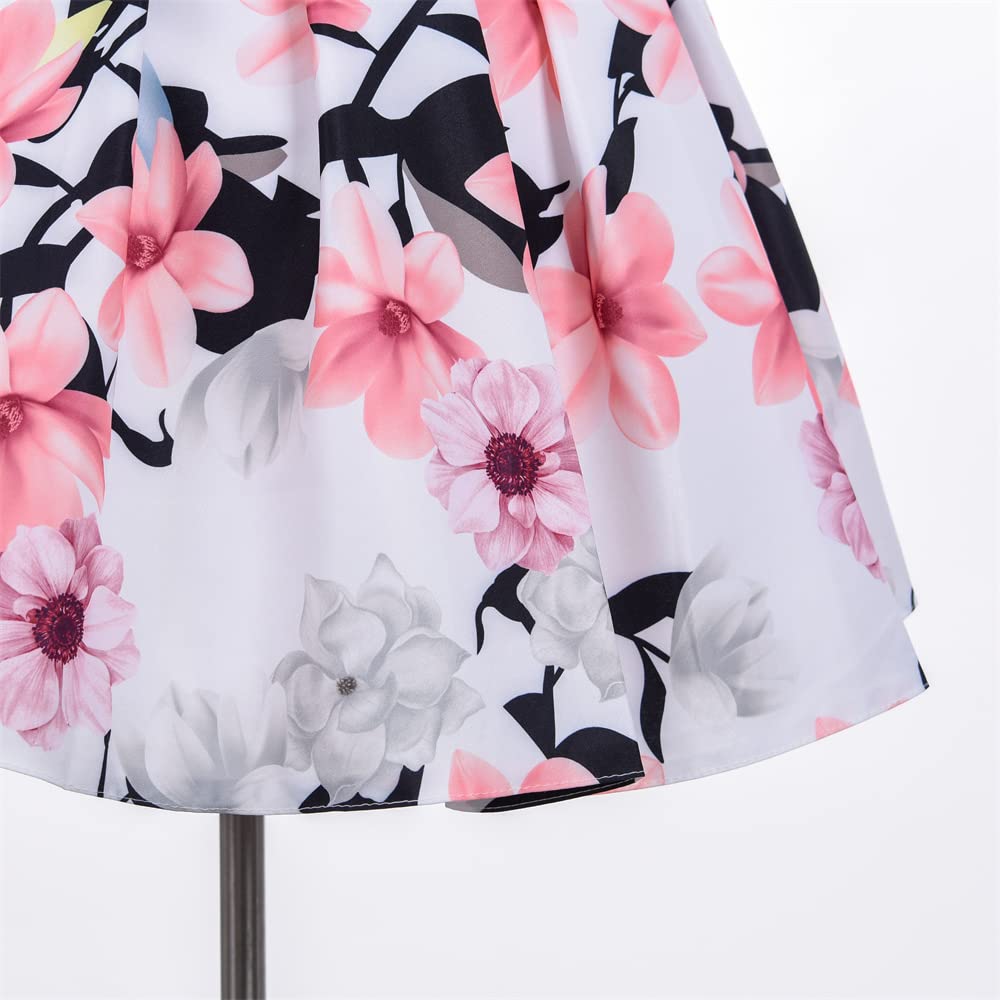 Cosplay Life Floral Dress for Girls and Young mature-themeds Fashion Flower Waistline Kids Party Festival Dress Ages 5-9 Years Old (Peach 9YRS)