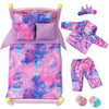 K.T. Fancy 8 Pcs 18 Inch Girl Doll Clothes And Accessories Sleeping Sheet,Pajamas,Eye Mask,Unicorn Slippers,Pillow(Doll And Bed Are Not Included)