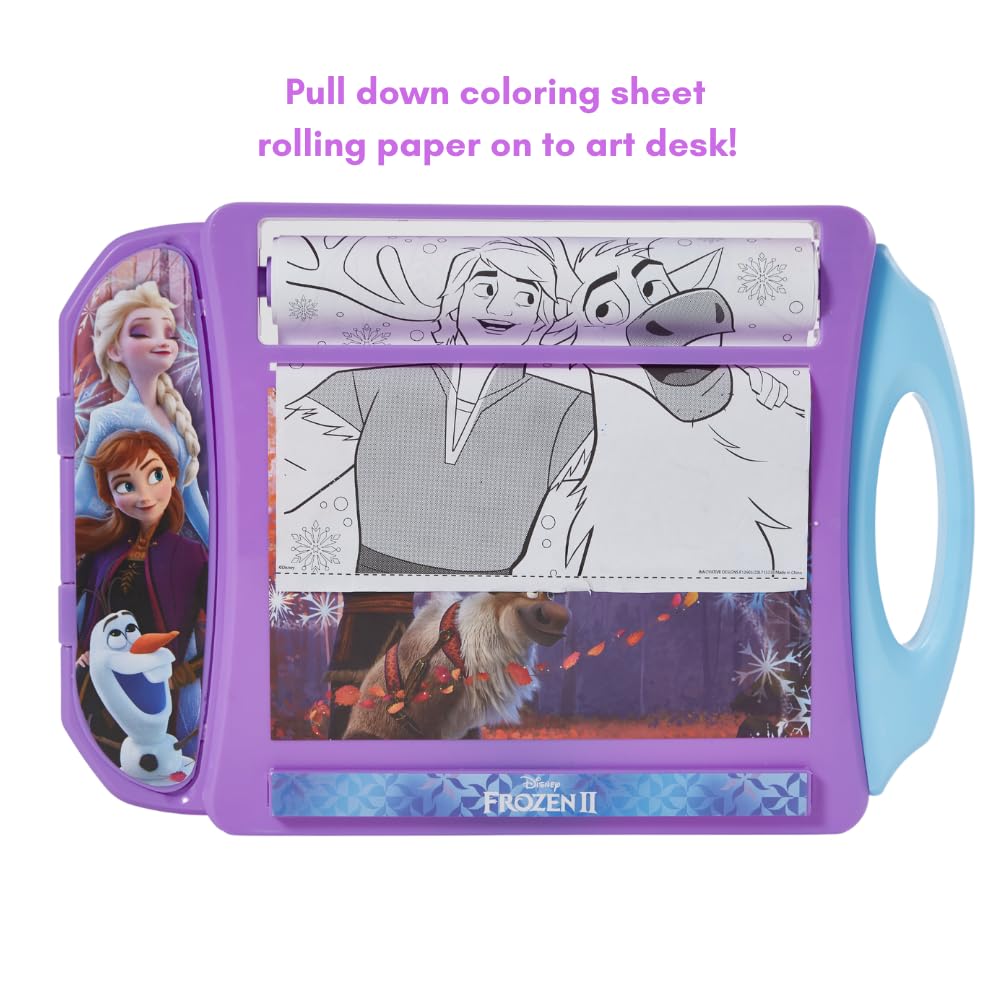 Innovative Designs Disney Frozen Roller Art Desk Set For Girls And Boys, Travel Coloring Activity For Kids, With Crayons, Markers And Stickers