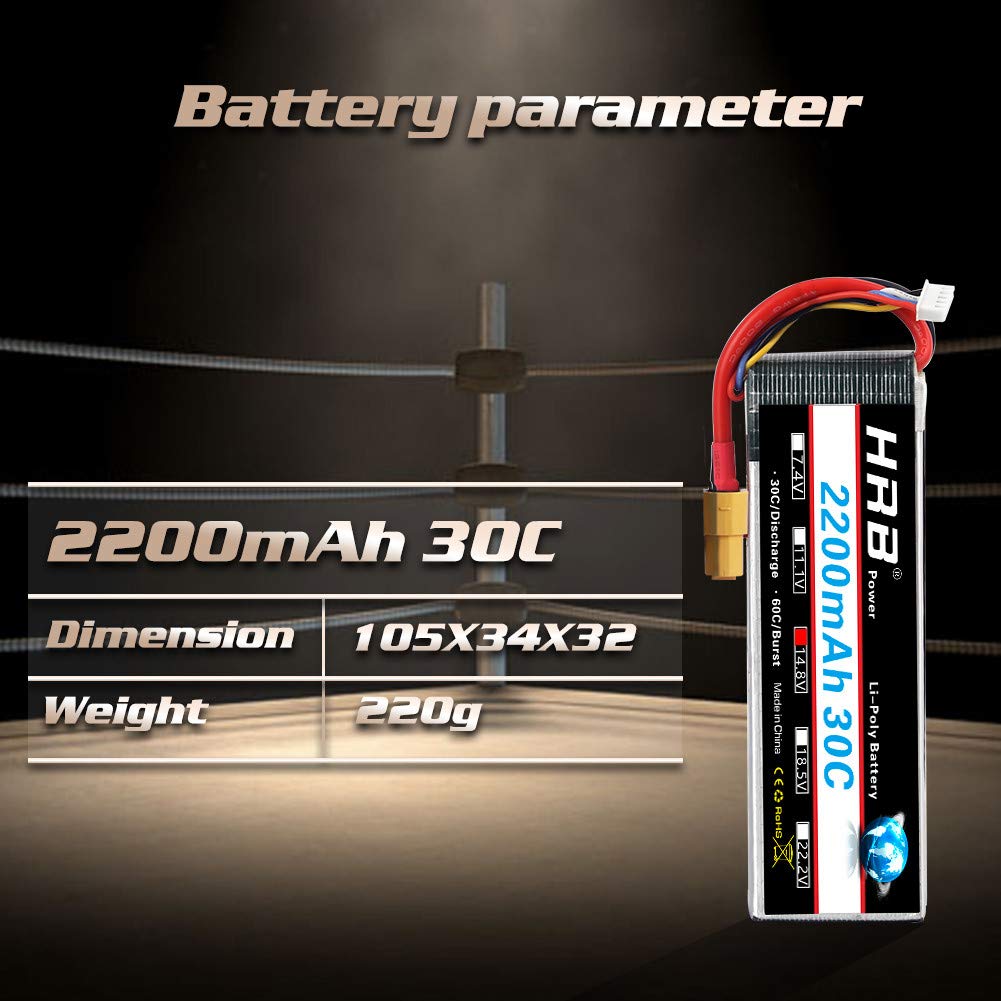 HRB 4S Lipo Battery XT60 14.8V 2200mAh 30C RC Lipo Battery Compatible with RC Car RC Plane RC Truck RC Boat