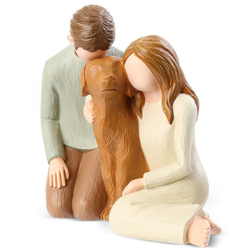 Hensonever Couple With Dog Figurines Ornaments, We Are A Family Dog Memorials Statues For Dog Lovers