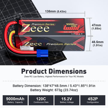 Zeee Premium Series 4S Lipo Battery 9000mAh 15.2V HV Lipo 120C Hard Case High Voltage Battery with EC5 Connector for RC Car RC T