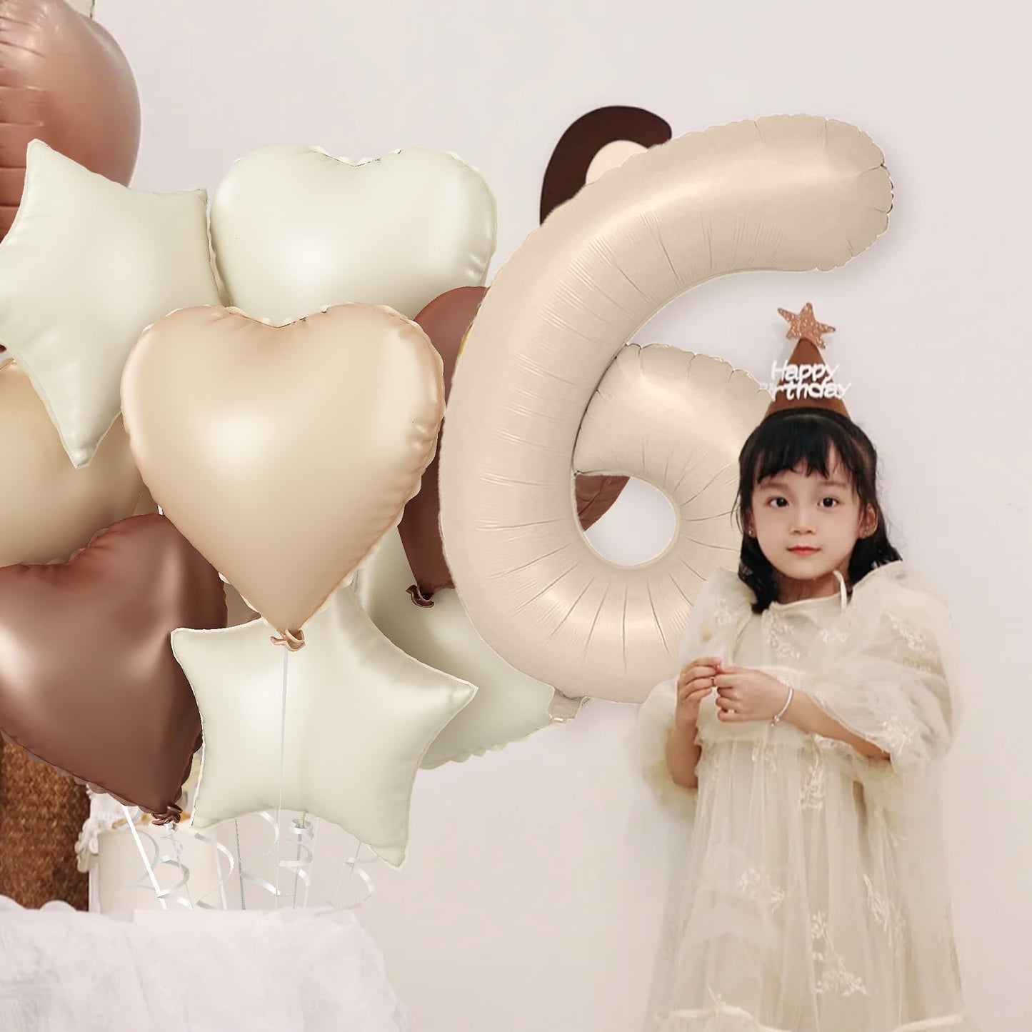 3Rd Birthday Balloons Beige, Large Apricot Tan Foil 3 Number Balloon Decor With Sand White Cream Nude Taupe Helium Heart Star Ba