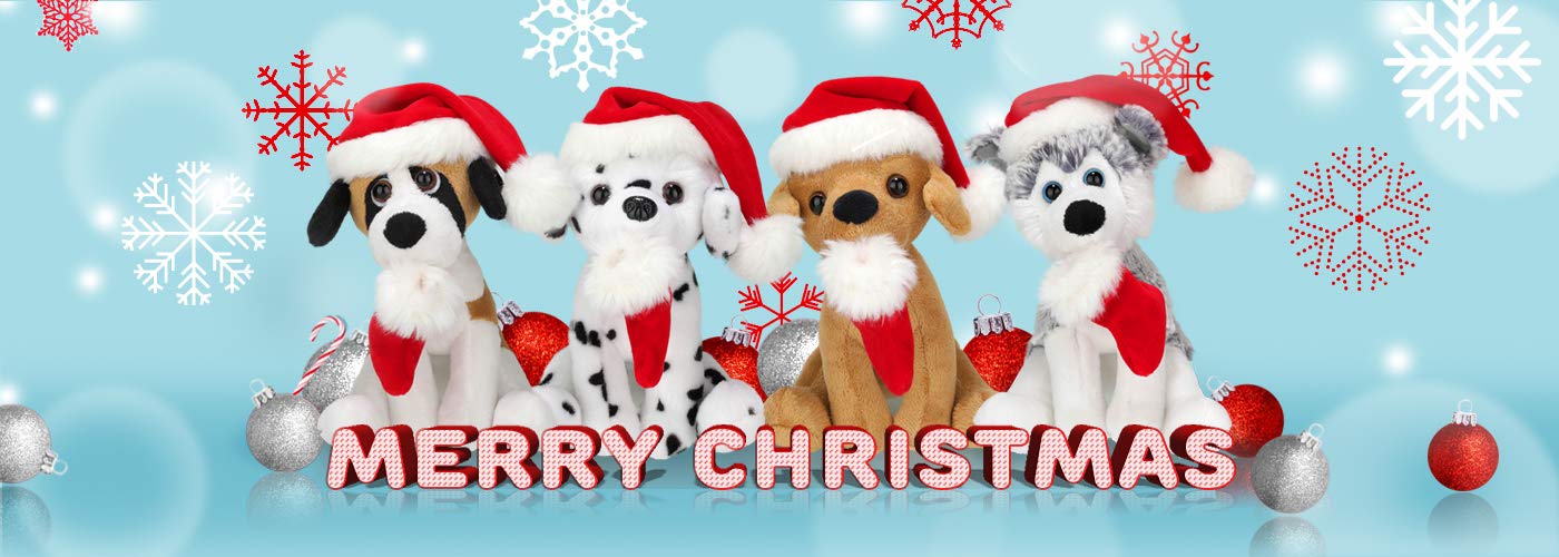 Plushland Xmas Pawpal with Santa Hat Stuffed Animals Plush Puppet Dog 8 Inches for Kids - A Perfect Christmas Day Gift on This Holiday for Babies (Beagle)