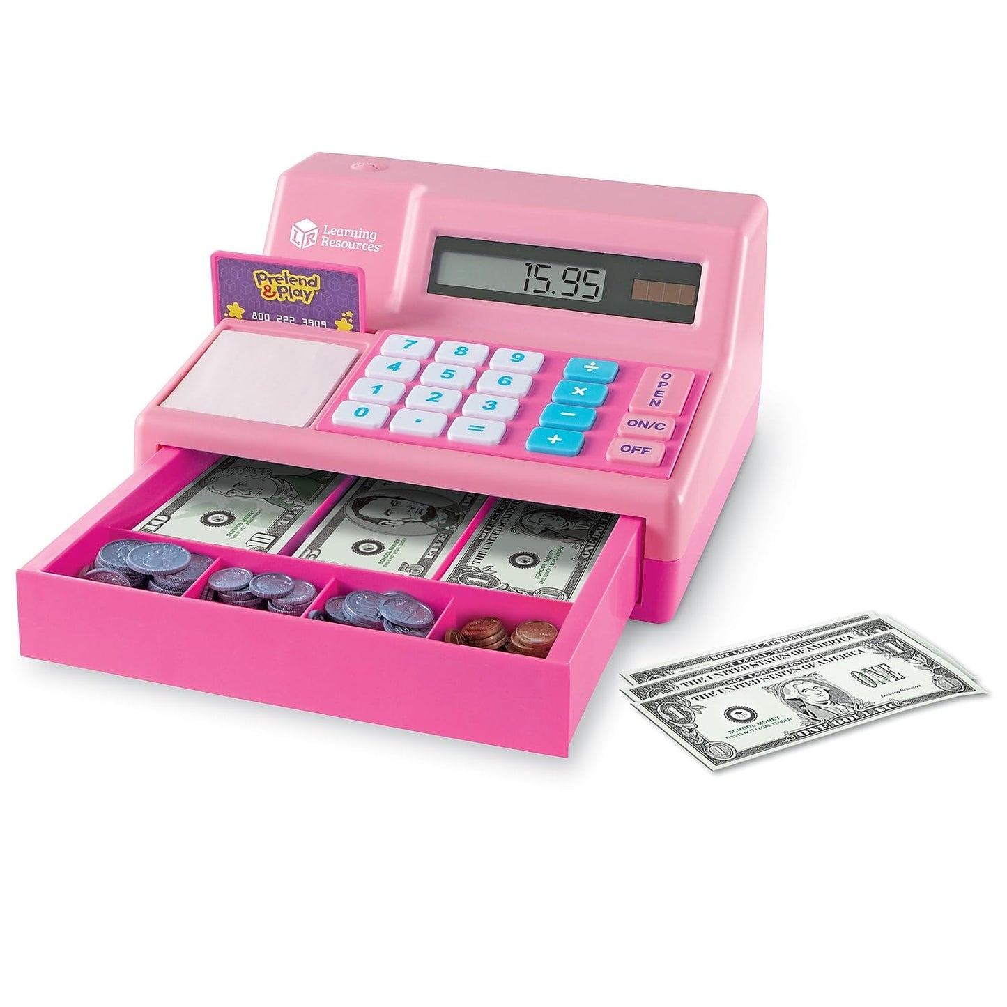 Learning Resources Pretend & Play Calculator Cash Register Pink - 73 Pieces, Ages 3+, Cash Register for Kids, Play Money for Kid