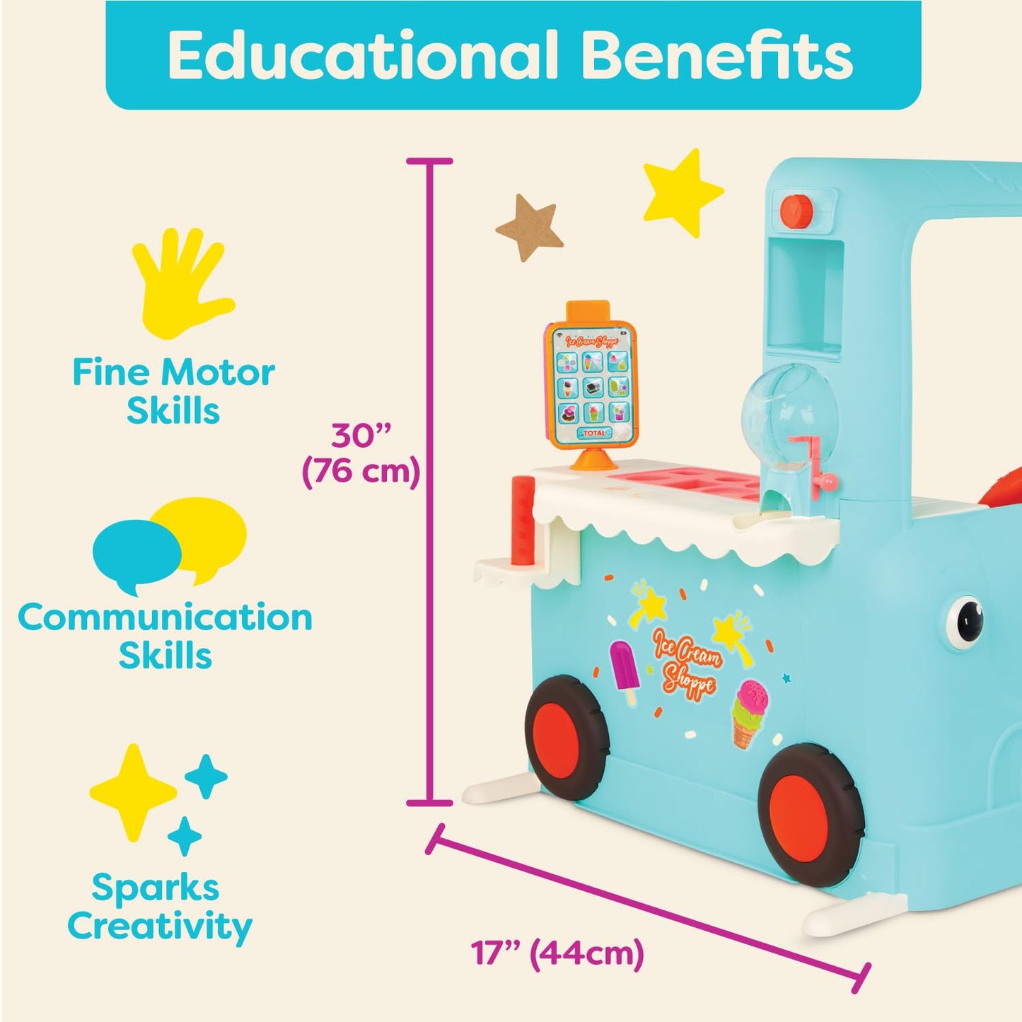 B. toys- Ice Cream Shoppe- Pretend Play Ice Cream Toys, Tablet & Accessories - Interactive Food Truck for Toddlers, Kids - Educa