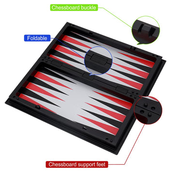 Kaile 10' Magnetic Chess Sets - 3 In 1 Travel Chess Checkers Backgammon Set With Folding Case - Portable Elastic Bag
