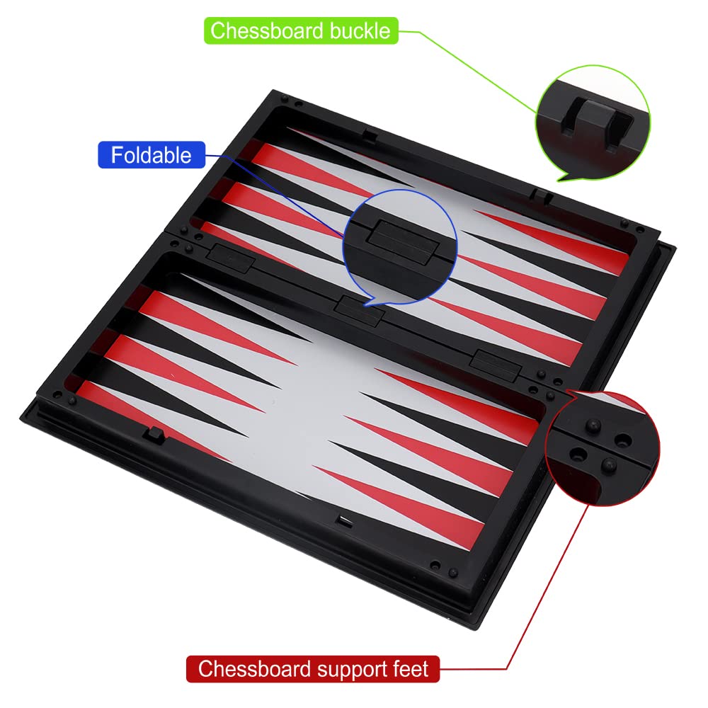 Kaile 10' Magnetic Chess Sets - 3 In 1 Travel Chess Checkers Backgammon Set With Folding Case - Portable Elastic Bag