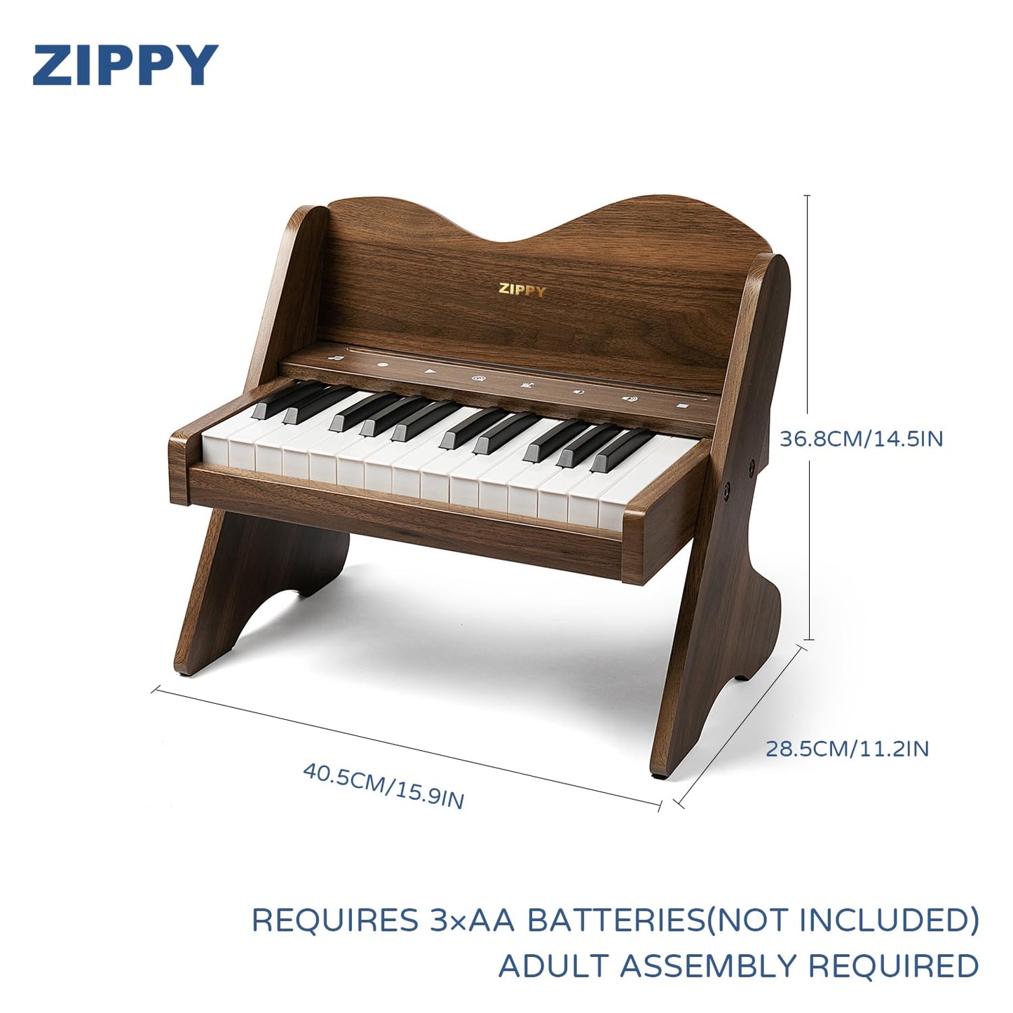ZIPPY Kids Piano Keyboard - 25 Keys Digital Piano, Touch Sensitive, Adjustable Volume, Walnut Mini Music Toy for Toddlers and Kids