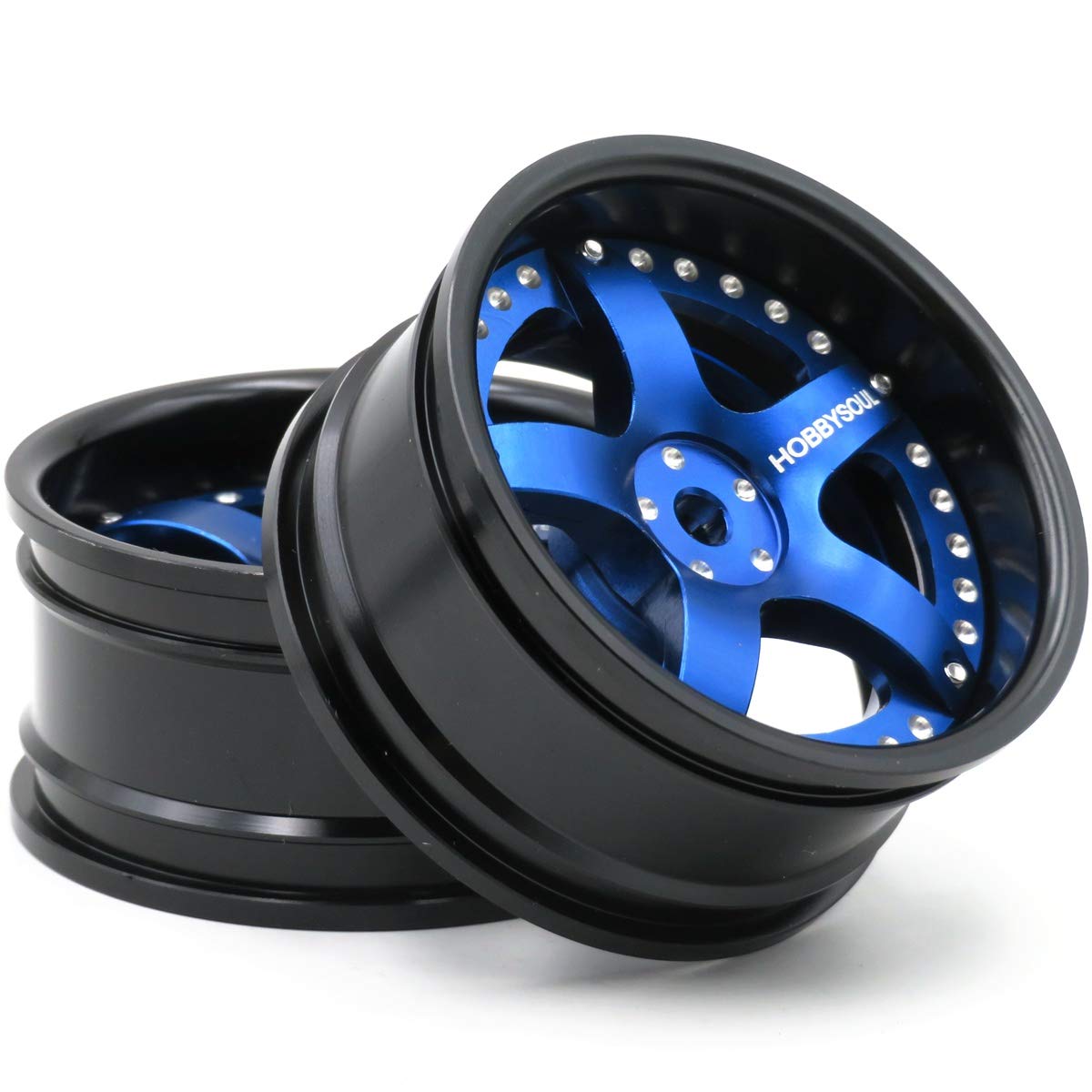 hobbysoul 2pcs RC 1/10 Aluminum Alloy Wheel Rims 12mm Hex Adjustable Offset Black & Blue for On-Road Drift Touring Cars