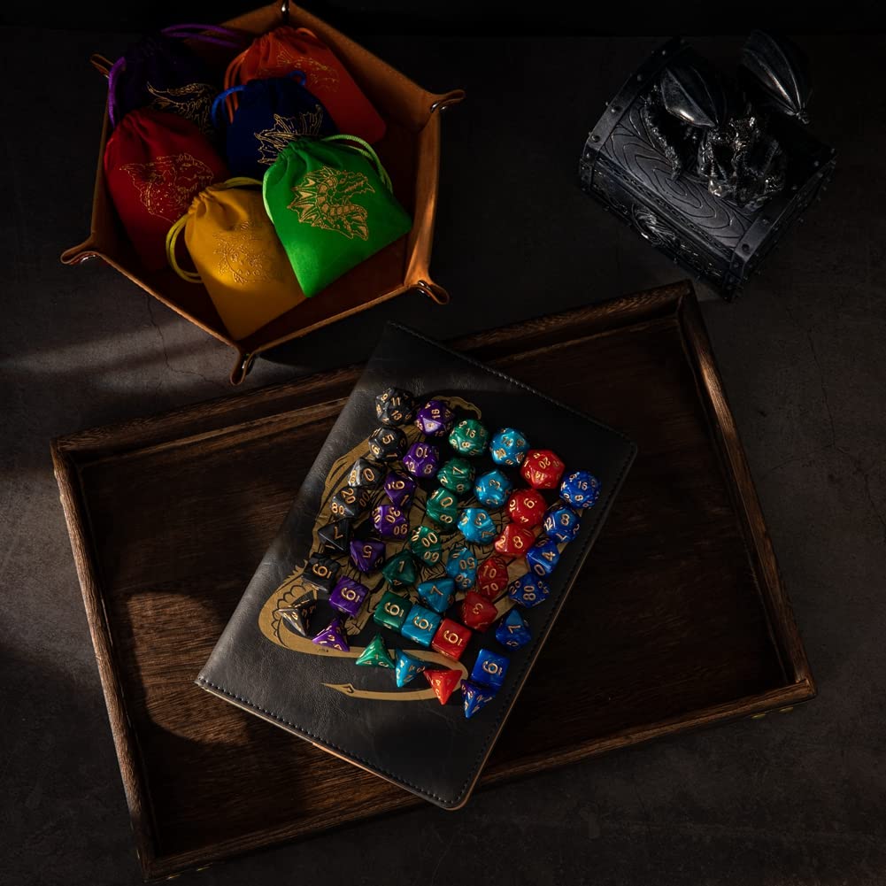 DND Dice Set 42 Pcs Polyhedral Dungeons and Dragons Rolling Dice for D&D RPG MTG Table Games Dice Bulk with Colorful Drawstring
