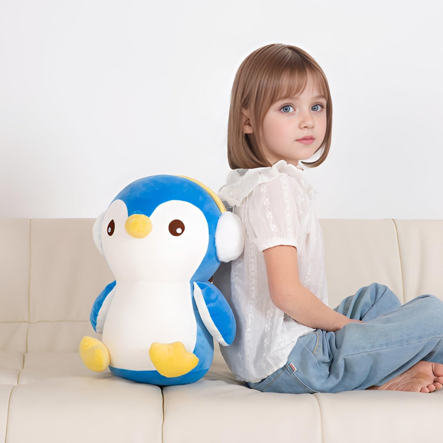 Mmguai 16'' Cute Big Penguin Blue Plush Cushions, Large Blue Penguin Plushies Toys,Stuffed Animals Penguins Gift For Girls, Boy,