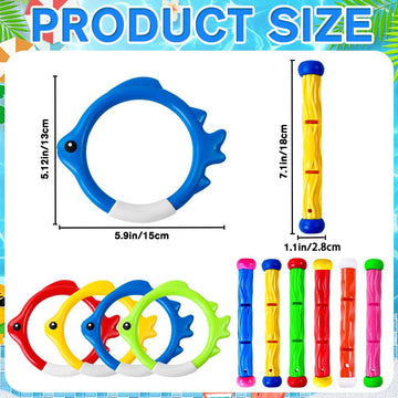 Vellibring 10PCS Pool Diving Swim Toys Colorful Underwater Training Sinking tossing Dive Rings Sticks for Kids Summer Pool Swimming Party Favor Games