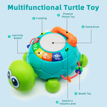 Ussybaby Baby Crawling Toys 6 To 12 Months, Baby Turtle Musical Toys For 12-18 Months, Phone Hand Drum Toy, Baby Toys 7 8 9 10 1