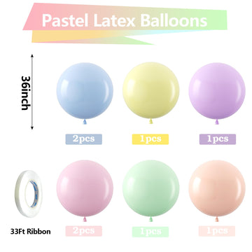 Bezente Pastel Balloons Latex Party Balloons 36 Inch - 8 Pack Jumbo Spring Macaron Balloons Large Round Latex Balloons For Birth