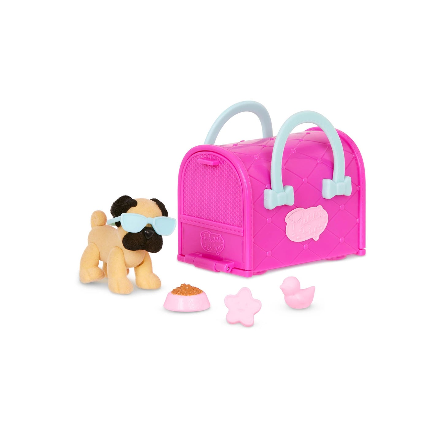 Pucci Pups - Collectible Puppy Set – Boston Terrier, Pug, Shih Tzu – Carrier Purse – Dog Accessories Included – Toys For Kids 3+