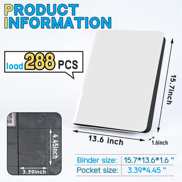 enhanced Top Loader Binder Holds 288 Top Loaders 9-Pocket Toploader Binder with Sleeves for 3 x 4 Rigid Card Binder for Top Loader for Trading Cards or Sports Cards - Classic White